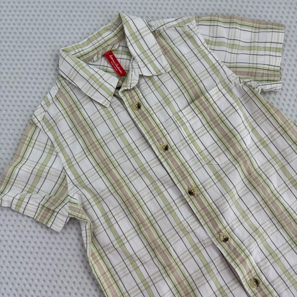 Hanna Andersson Plaid Short Sleeve Shirt - Green and White Size 5T - Picture 3 of 5